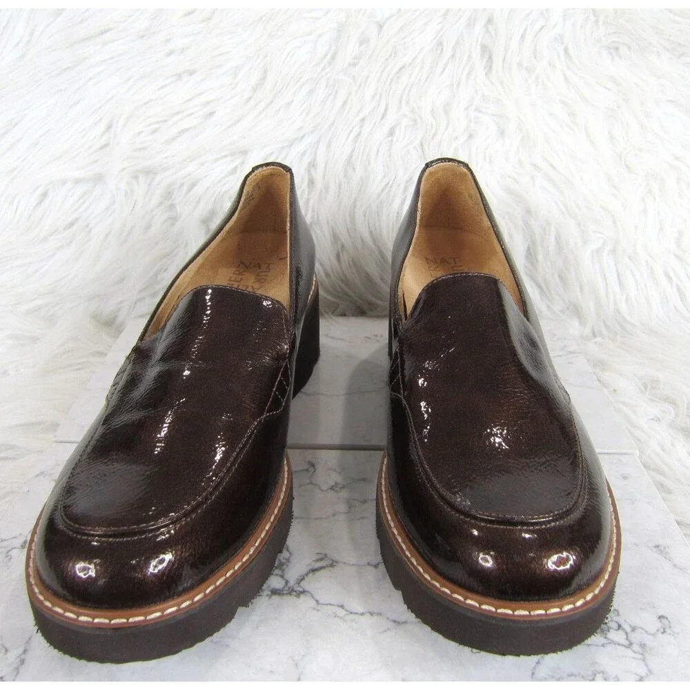 Naturalizer Cabaret Lug Sole Loafer Shoes Brown Patent Leather Women's Size 8 M